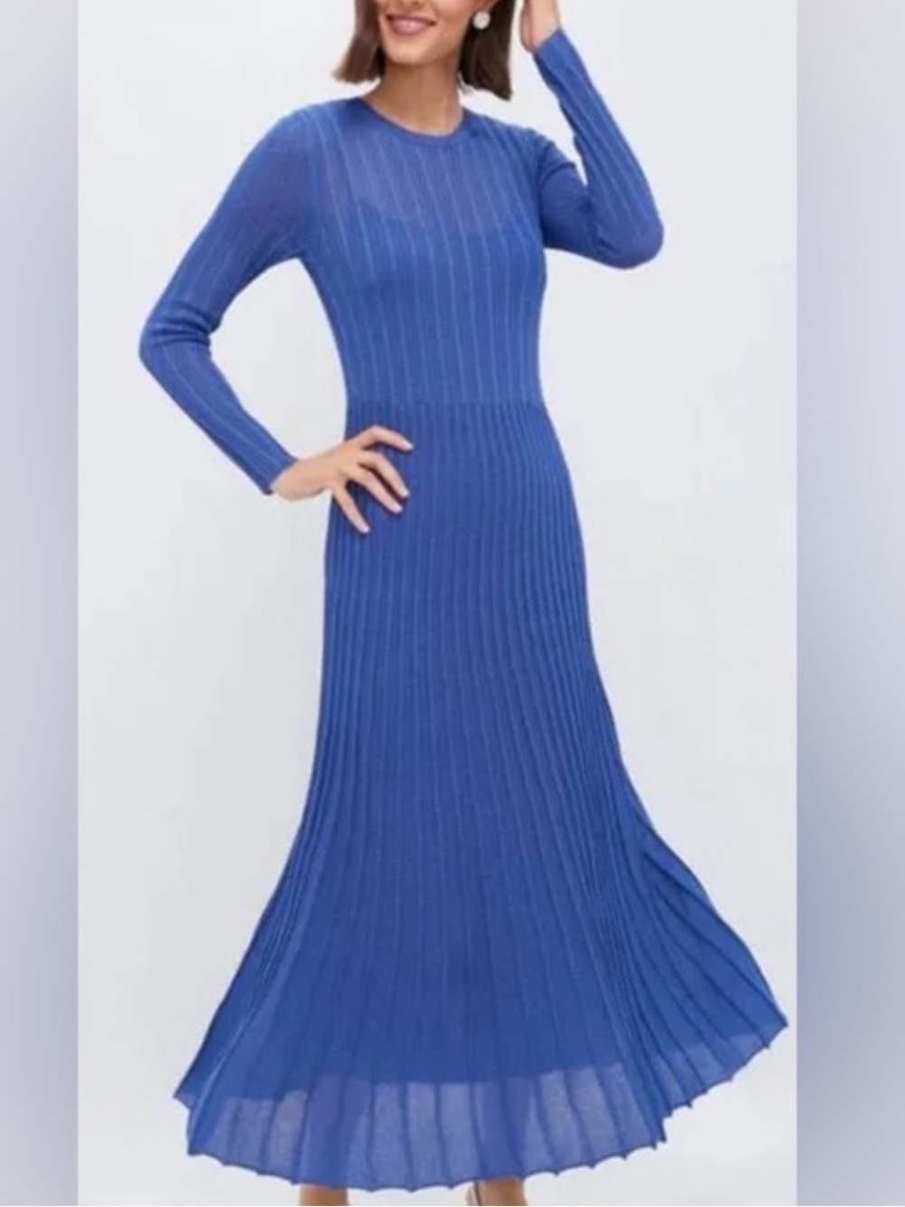 NWT HYACINTH HOUSE Cammie Knit Maxi Dress Cobalt Shimmer Medium *MISSING SLIP*